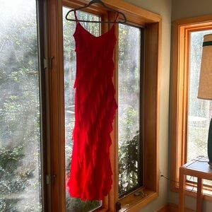 Elegant rich red maxi dress with ruffles